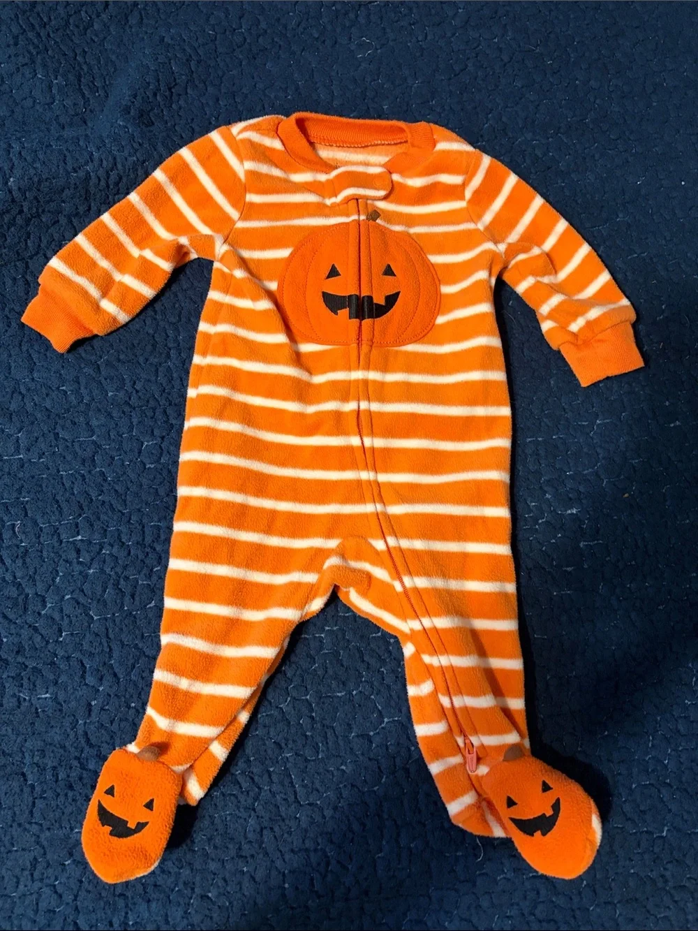 Carter's Orange & White Striped Pumpkin Fleece Footed One-Piece